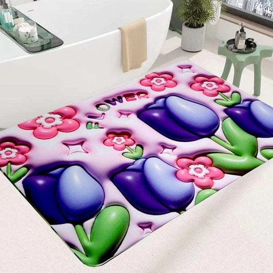 3d Printing Soft Mat Cut Flower Design Anti Slip Floor Door Mat Water Absorb For Bathroom, Kitchen Or Room Multi Colour (random Color & Designs)